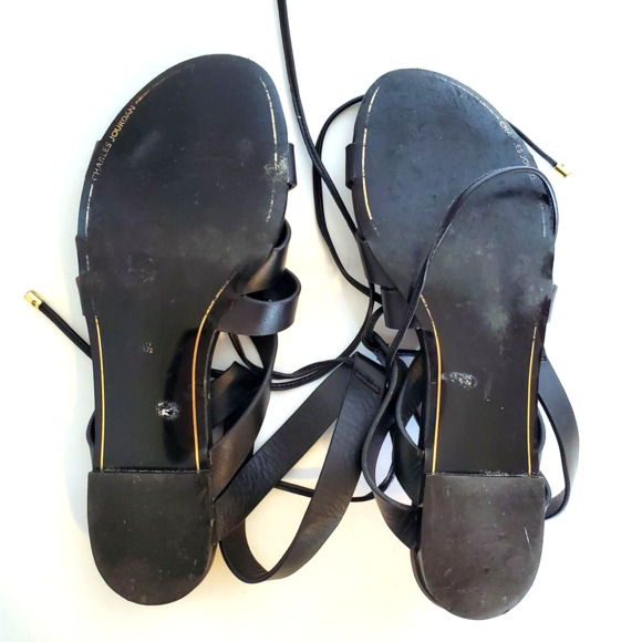 Charles Jourdan Womens Black Strappy Sandals 8.5 Gladiator Laces Boho Festival - Picture 7 of 9